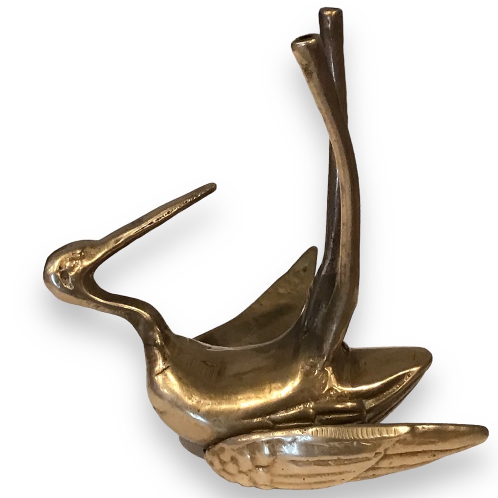 Fallen Crane Asian Brass Incense Burner
